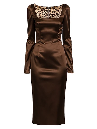 Italian Tailoring Leopard-Lined Satin Midi-Dress