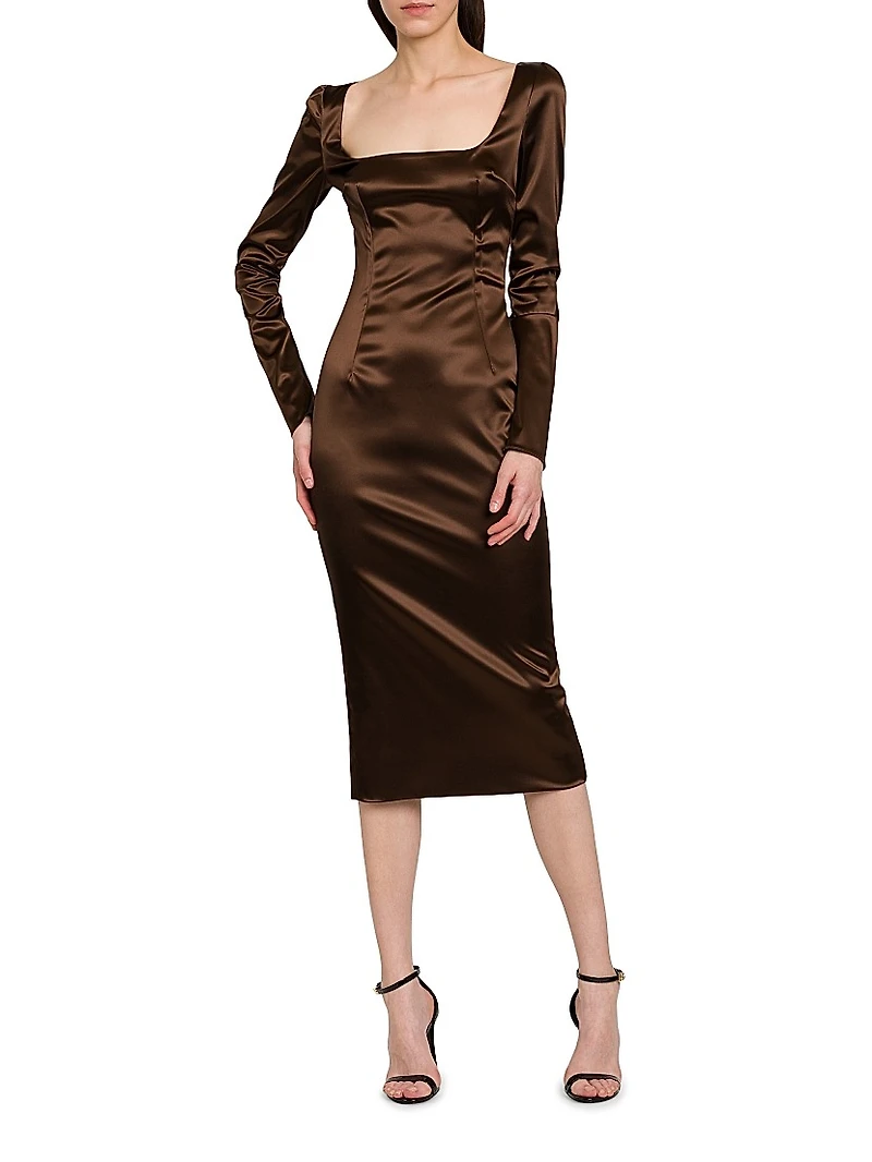Italian Tailoring Leopard-Lined Satin Midi-Dress