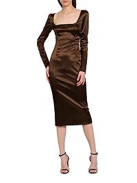 Italian Tailoring Leopard-Lined Satin Midi-Dress
