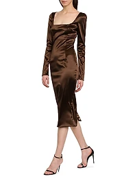 Italian Tailoring Leopard-Lined Satin Midi-Dress