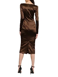 Italian Tailoring Leopard-Lined Satin Midi-Dress