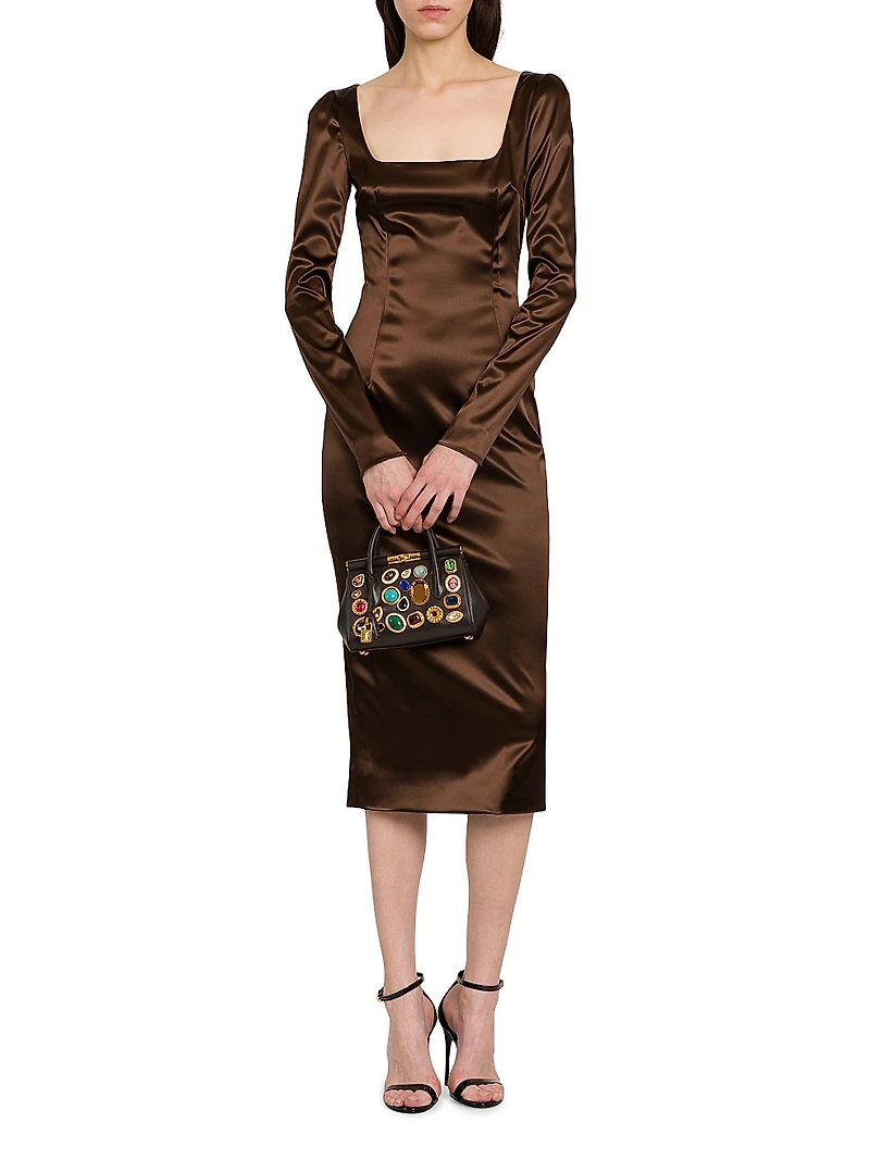 Italian Tailoring Leopard-Lined Satin Midi-Dress