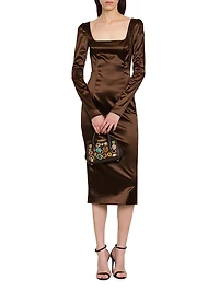 Italian Tailoring Leopard-Lined Satin Midi-Dress