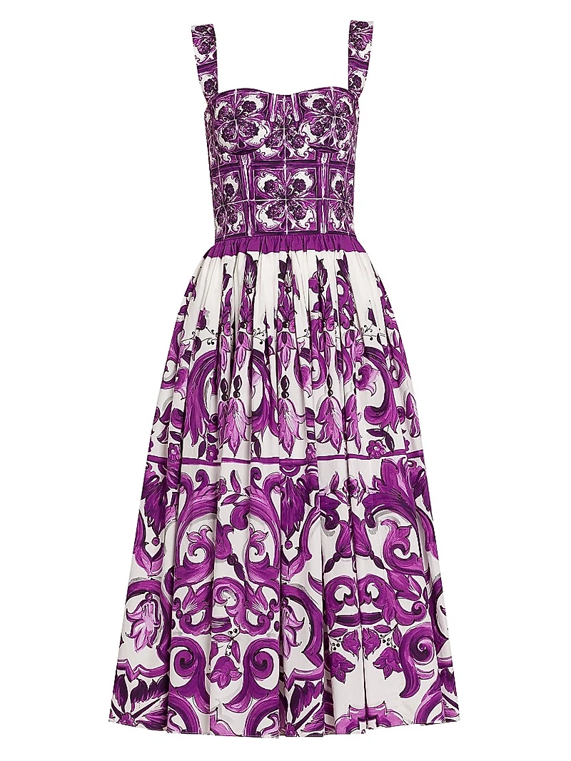 Majolica Print Poplin Midi-Dress