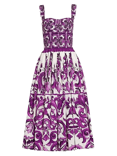 Majolica Print Poplin Midi-Dress