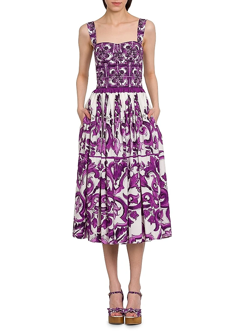 Majolica Print Poplin Midi-Dress