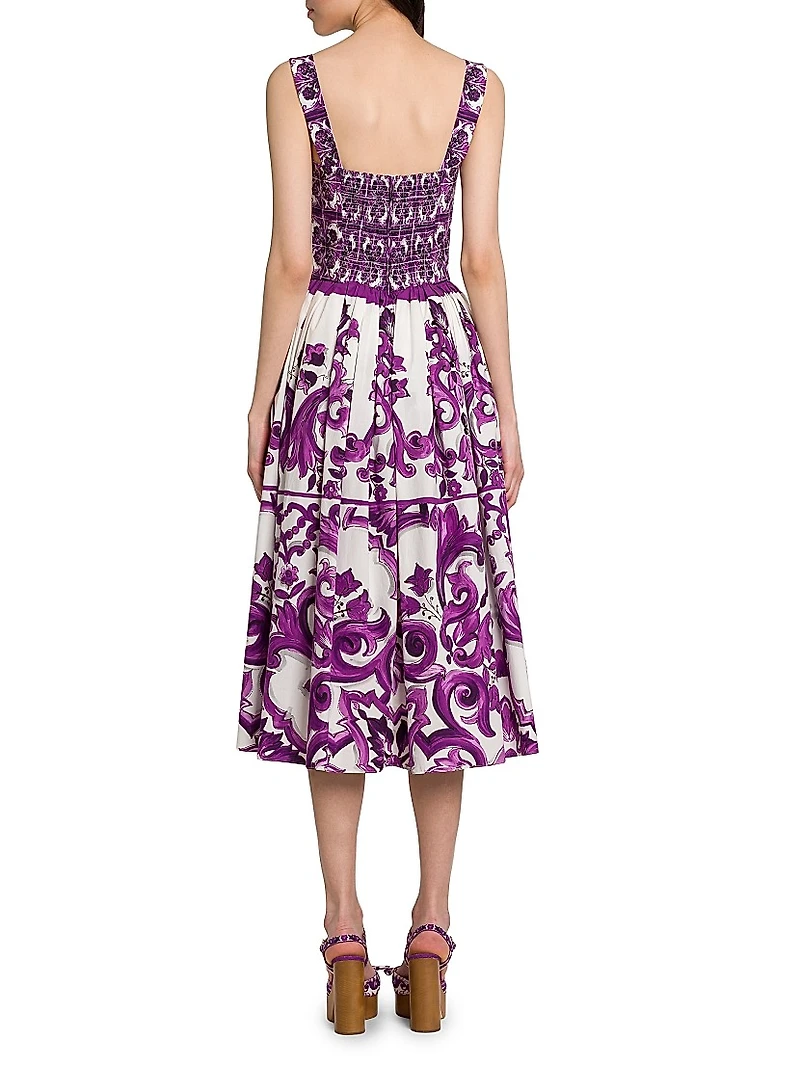 Majolica Print Poplin Midi-Dress