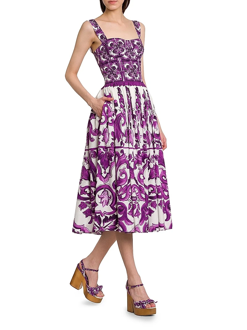Majolica Print Poplin Midi-Dress