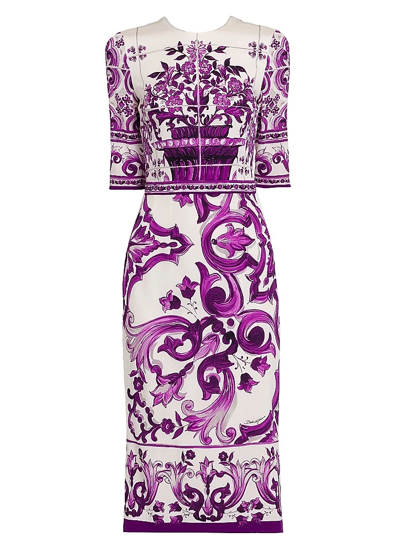 Majolica Print Silk Midi-Dress