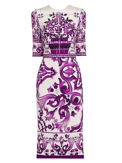Majolica Print Silk Midi-Dress