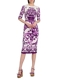 Majolica Print Silk Midi-Dress