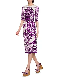 Majolica Print Silk Midi-Dress