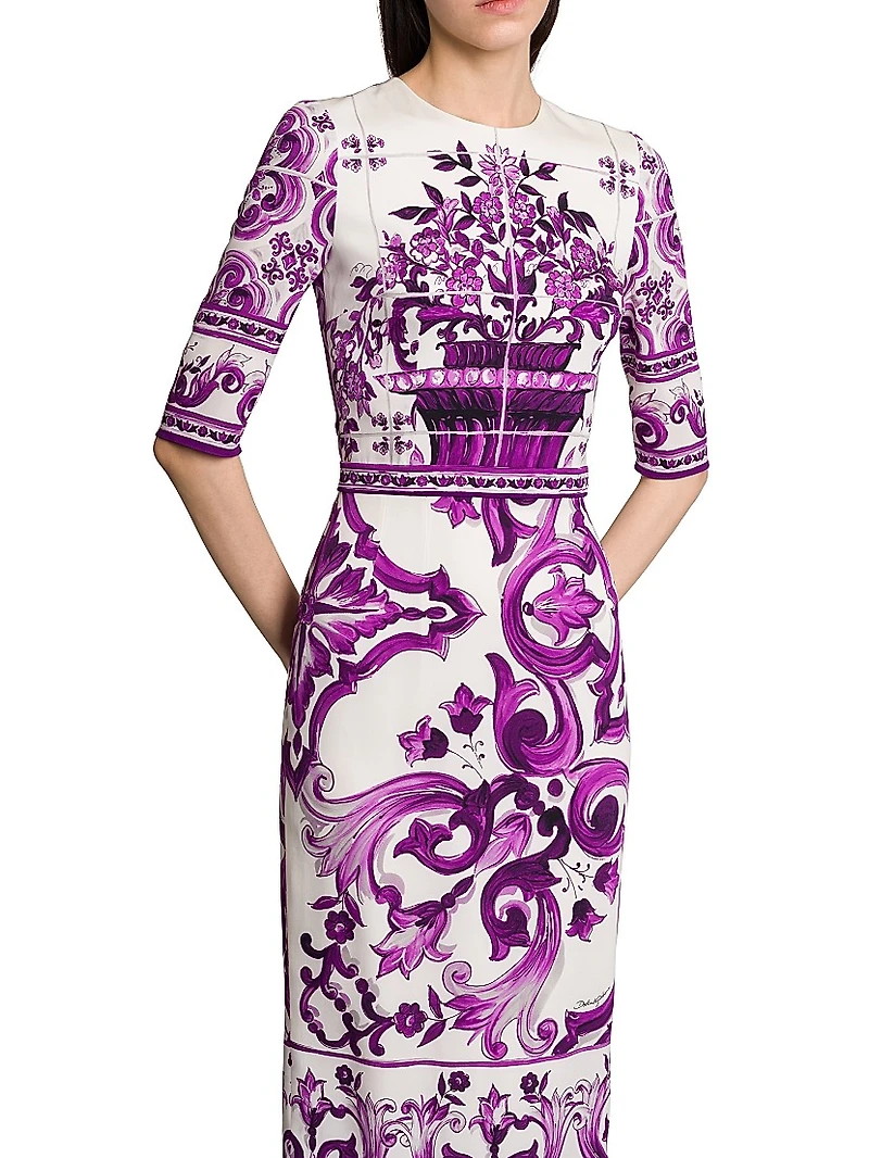 Majolica Print Silk Midi-Dress
