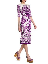Majolica Print Silk Midi-Dress
