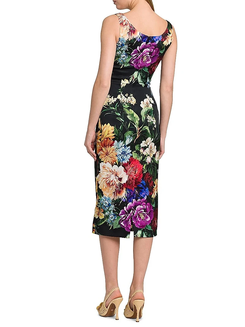 Rafia Fiori Floral Scoopneck Satin Midi-Dress