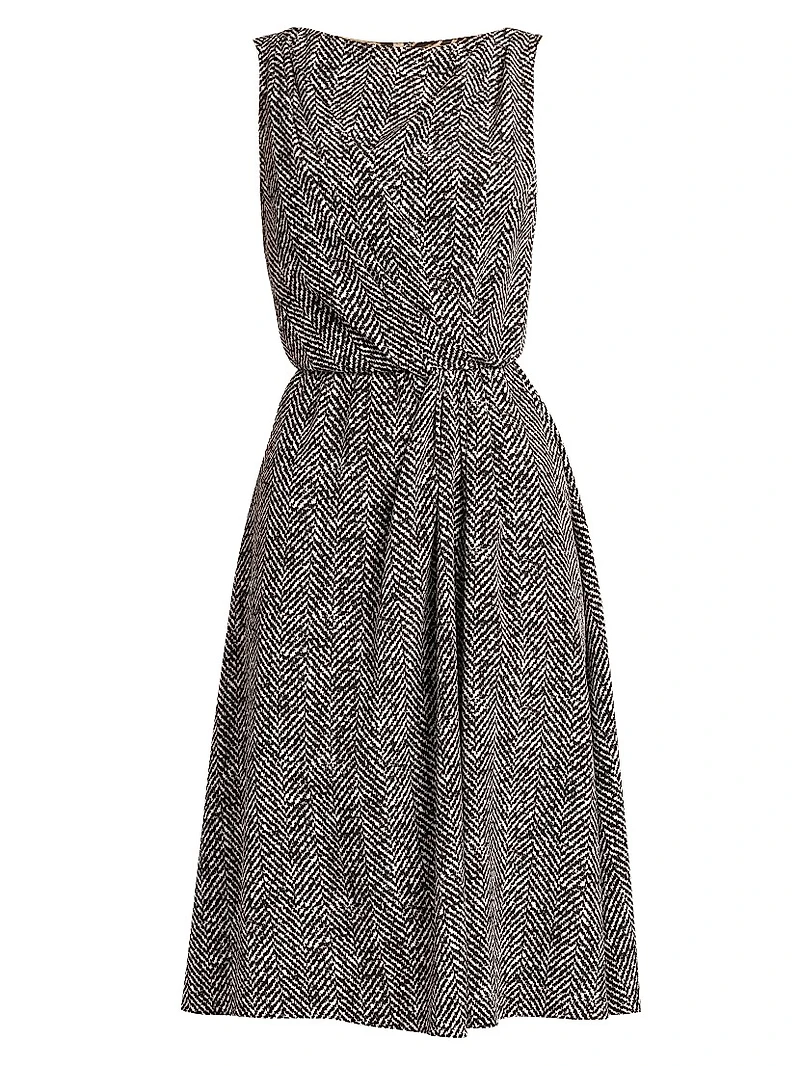 Italian Tailoring Herringbone Stretch Crepe Midi-Dress