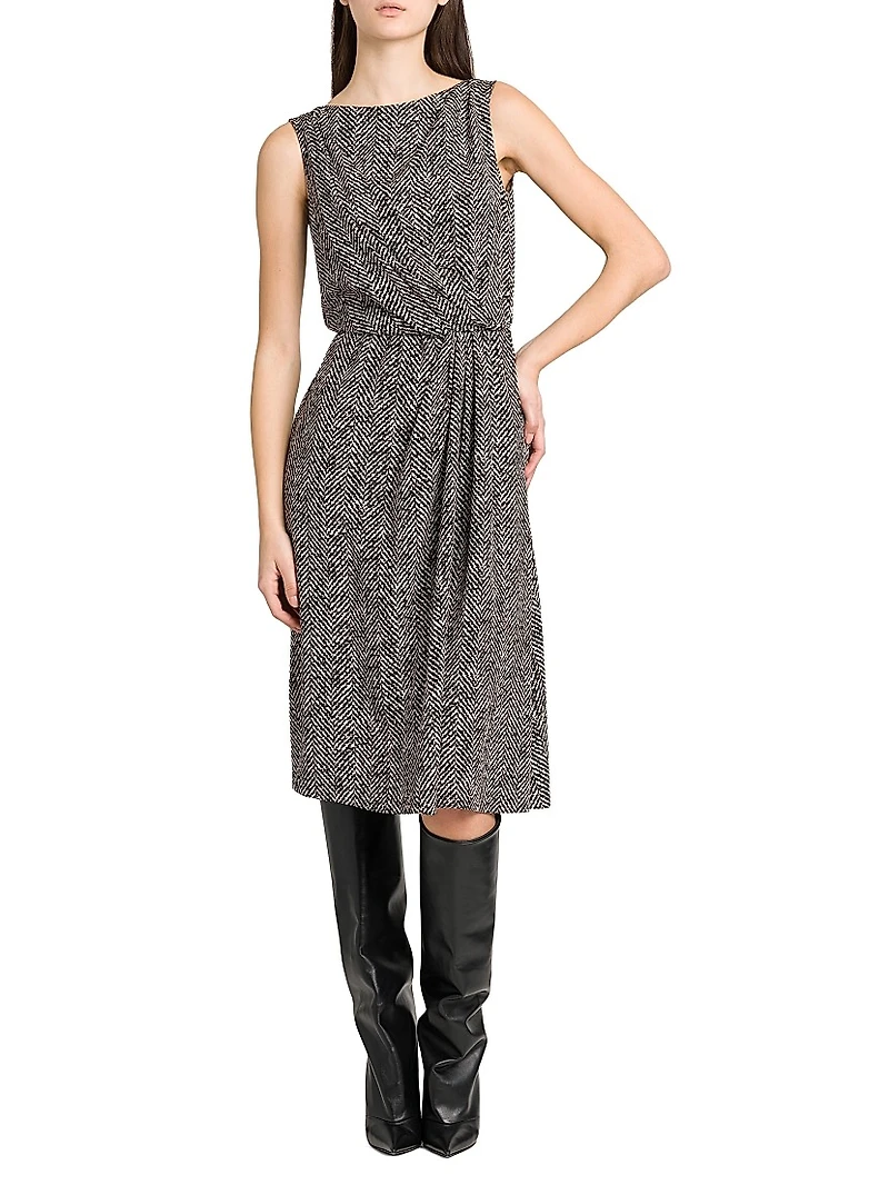 Italian Tailoring Herringbone Stretch Crepe Midi-Dress