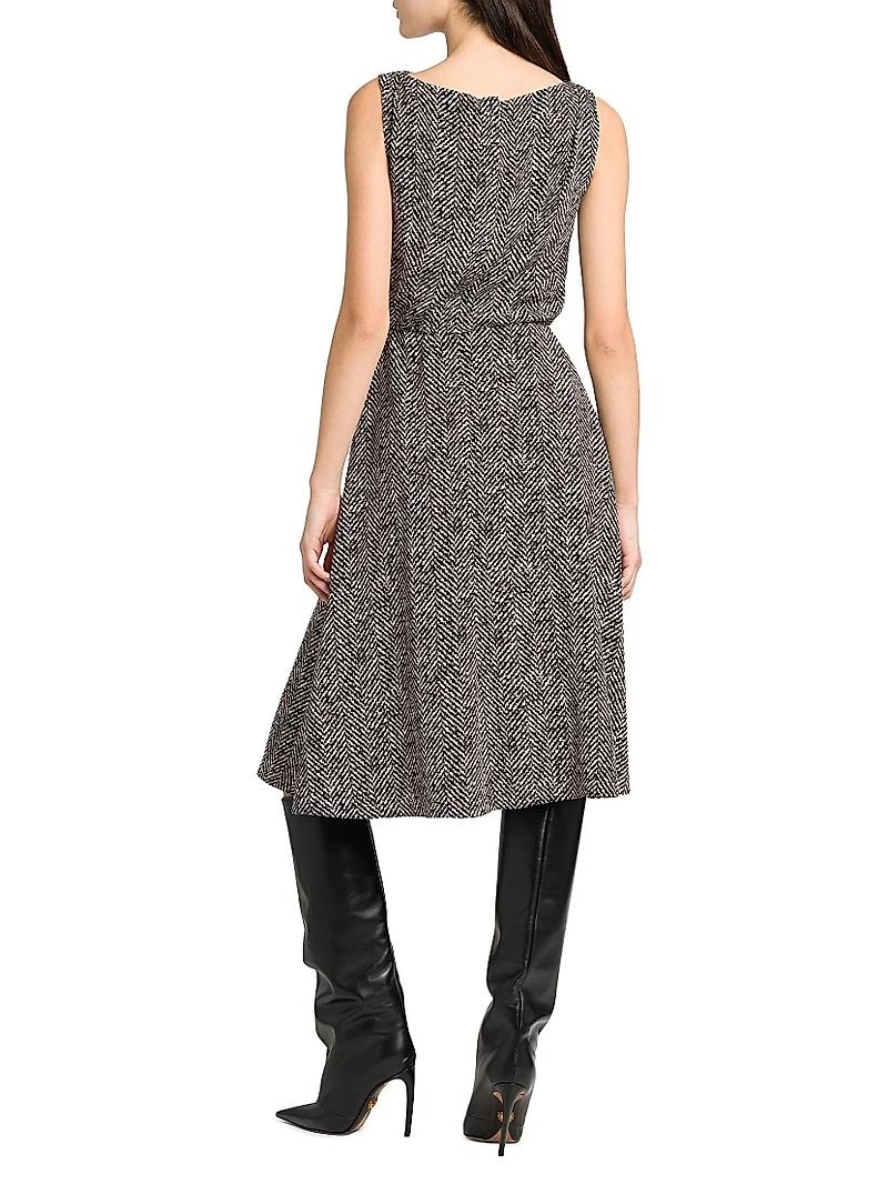 Italian Tailoring Herringbone Stretch Crepe Midi-Dress