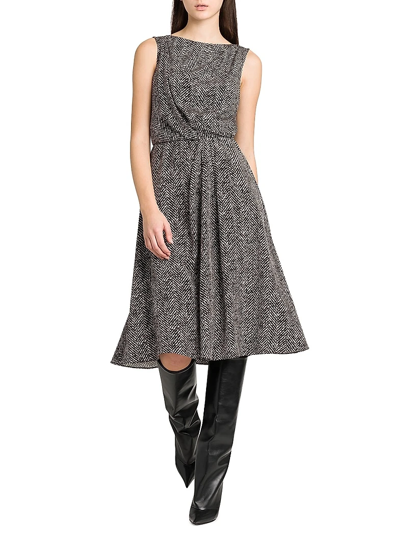 Italian Tailoring Herringbone Stretch Crepe Midi-Dress