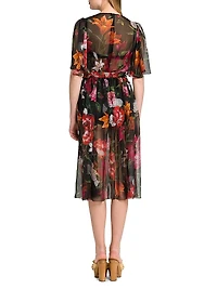 Rafia Fiori Floral Sheer Silk Midi-Dress