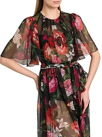 Rafia Fiori Floral Sheer Silk Midi-Dress