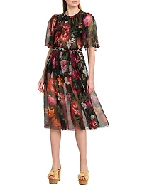 Rafia Fiori Floral Sheer Silk Midi-Dress