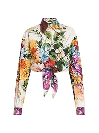 Rafia Fiori Tie-Front Cropped Shirt