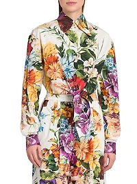Rafia Fiori Tie-Front Cropped Shirt