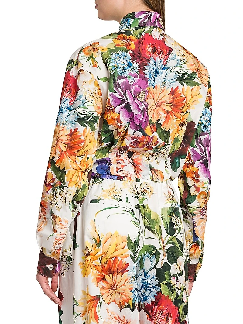 Rafia Fiori Tie-Front Cropped Shirt