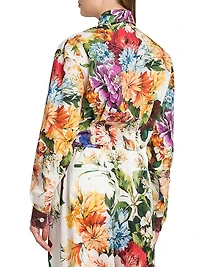 Rafia Fiori Tie-Front Cropped Shirt