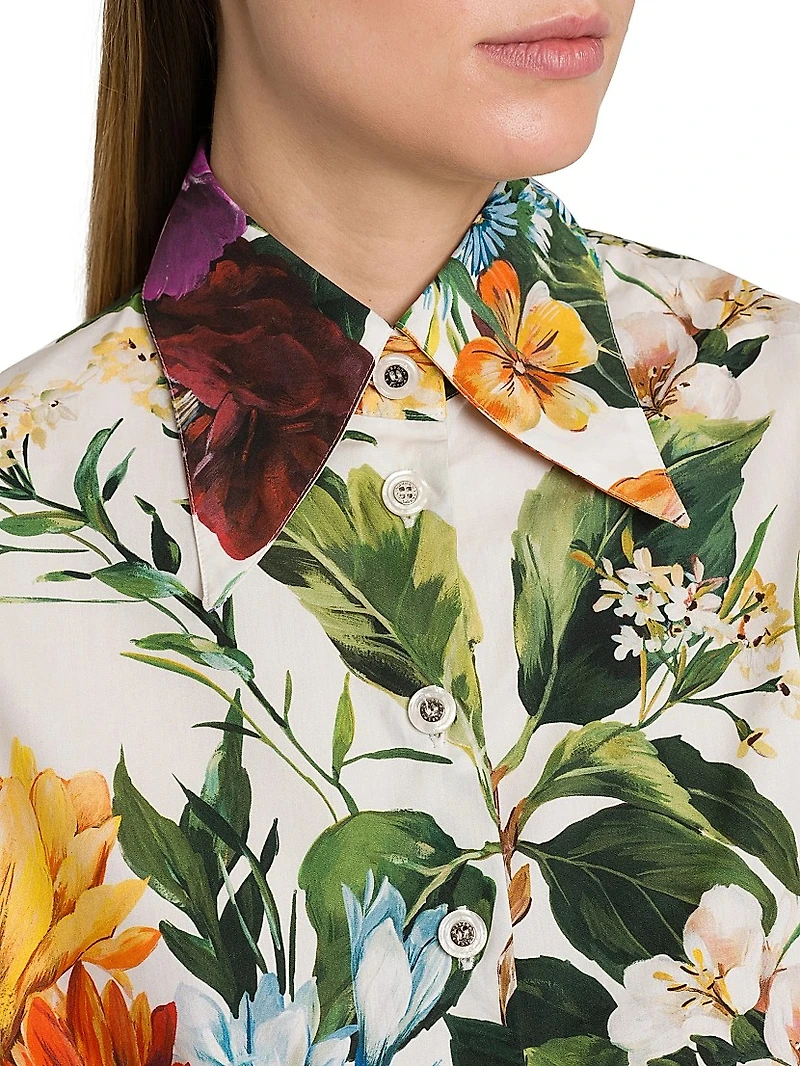 Rafia Fiori Tie-Front Cropped Shirt