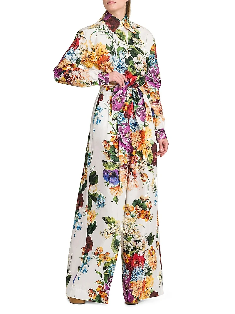 Rafia Fiori Tie-Front Cropped Shirt