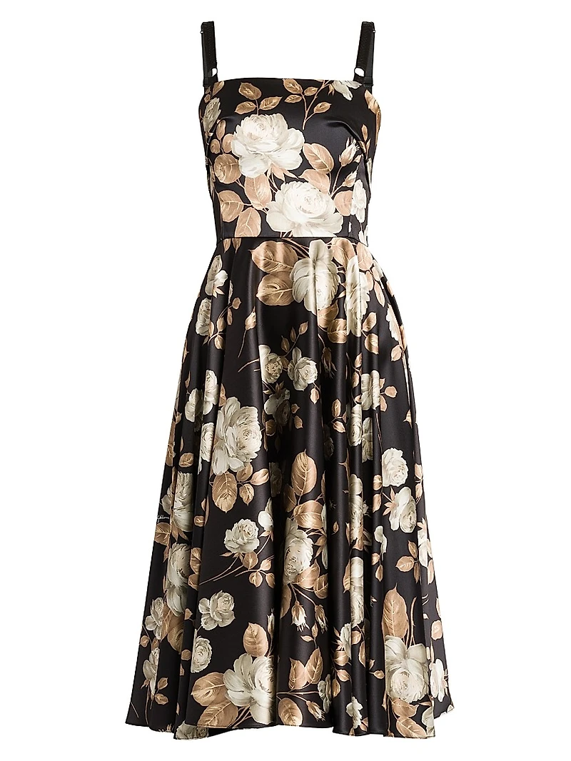 Italian Tailoring Floral Satin Midi-Dress