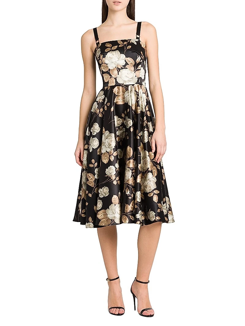 Italian Tailoring Floral Satin Midi-Dress