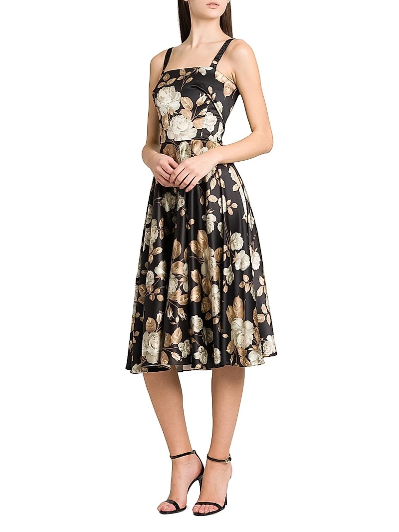 Italian Tailoring Floral Satin Midi-Dress