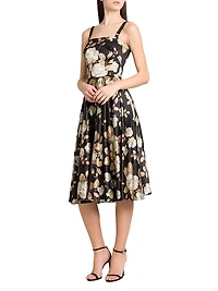 Italian Tailoring Floral Satin Midi-Dress