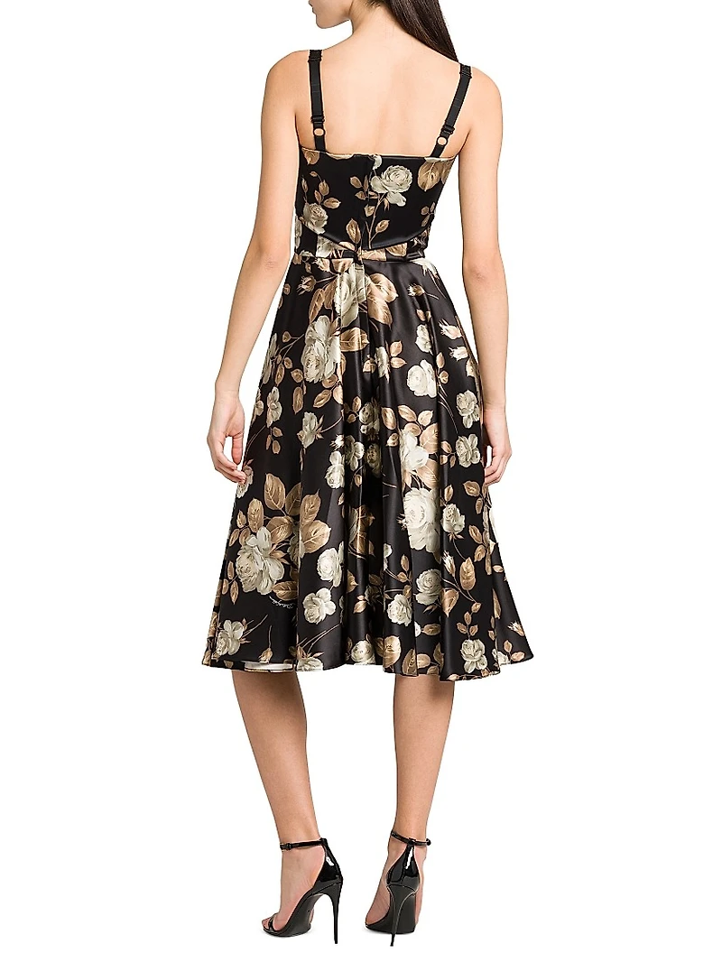 Italian Tailoring Floral Satin Midi-Dress