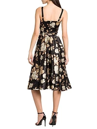Italian Tailoring Floral Satin Midi-Dress