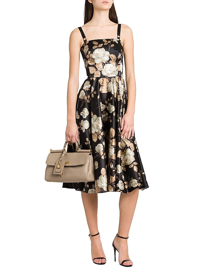 Italian Tailoring Floral Satin Midi-Dress