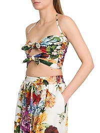 Rafia Fiori Floral Bow Cut-Out Cropped Top