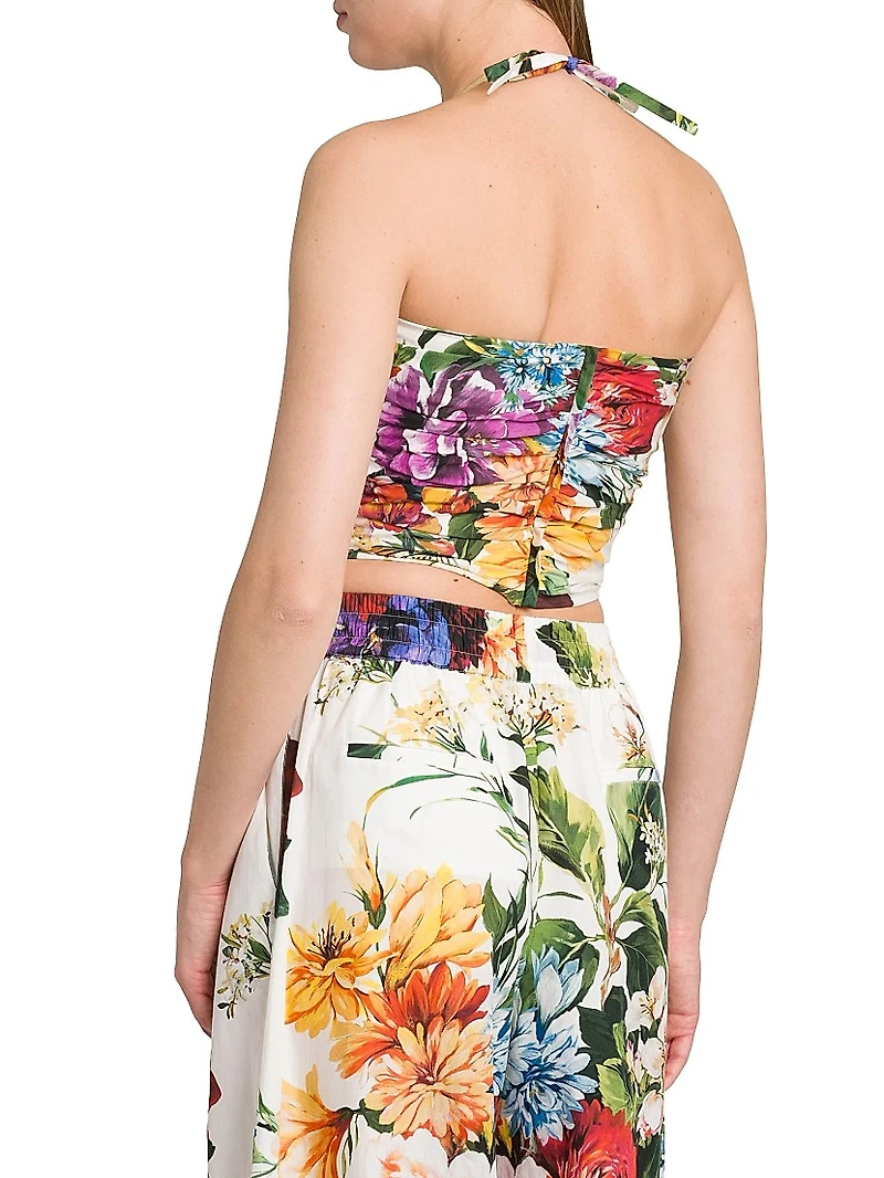 Rafia Fiori Floral Bow Cut-Out Cropped Top