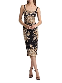 Rose Cretonne Gathered Midi-Dress