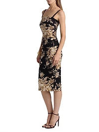 Rose Cretonne Gathered Midi-Dress