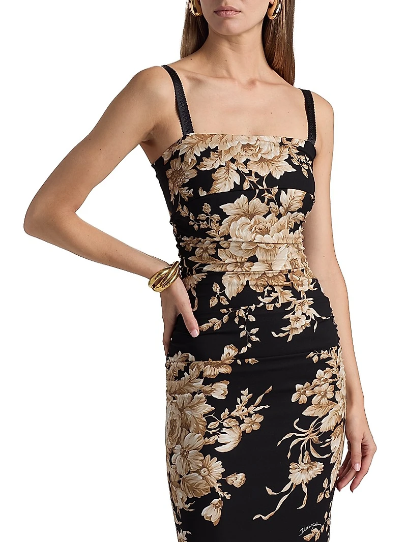 Rose Cretonne Gathered Midi-Dress