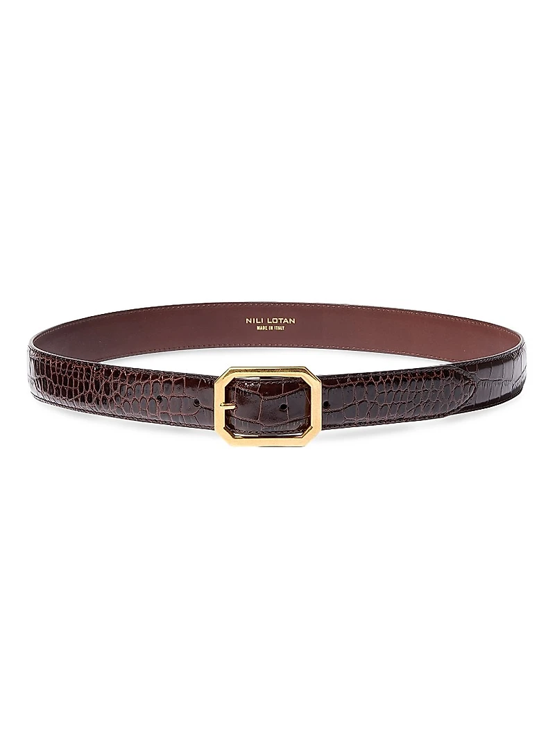 Anais Croc-Embossed Leather Belt