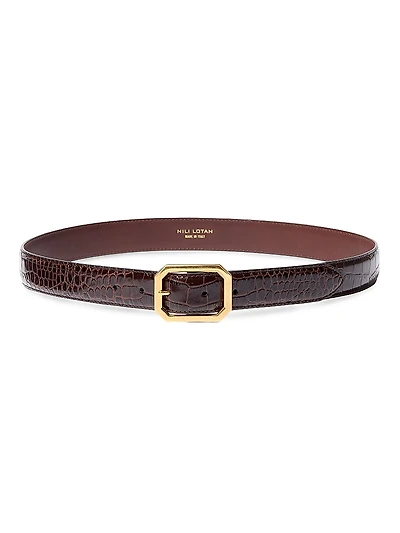Anais Croc-Embossed Leather Belt