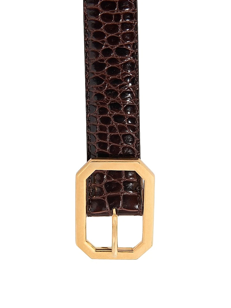 Anais Croc-Embossed Leather Belt