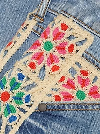 Morgann Floral-Embroidered Cotton Denim Midi-Skirt