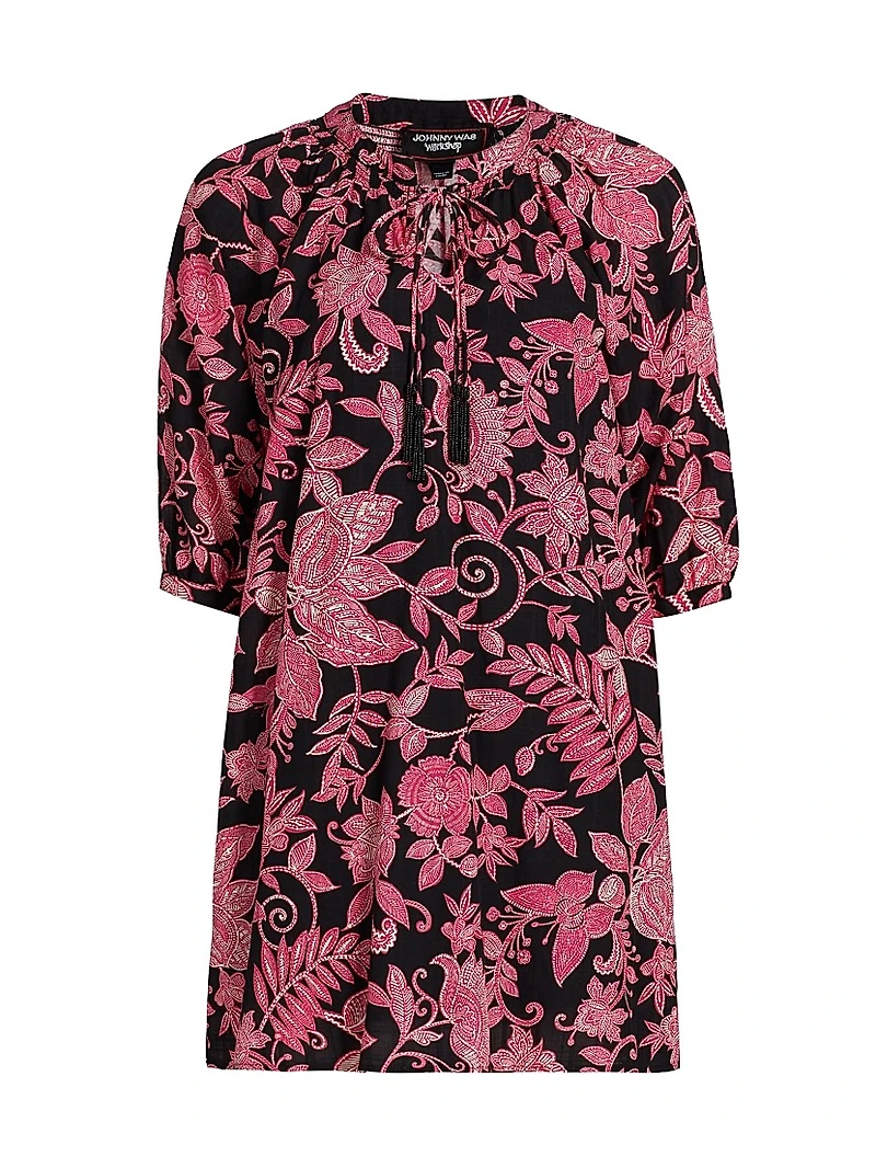 Printed Tieneck Minidress