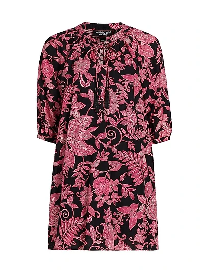 Printed Tieneck Minidress